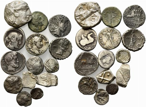 Lot of 14 Celtic, Greek and Roman AR coins, to be catalog. Lot sold as is, no re...