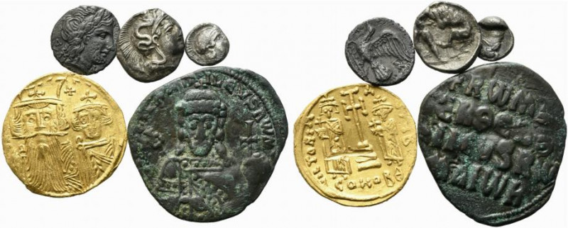 Mixed lot of 5 AV, AR and Æ coins, including Greek and Byzantine, to be catalog....