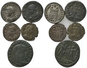 Lot of 5 Late Roman Imperial Æ coins, to be catalog. Lot sold as is, no return