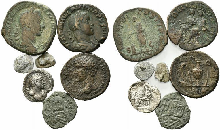 Lot of 7 Roman Imperial and Byzantine AR and Æ coins, to be catalog. Lot sold as...