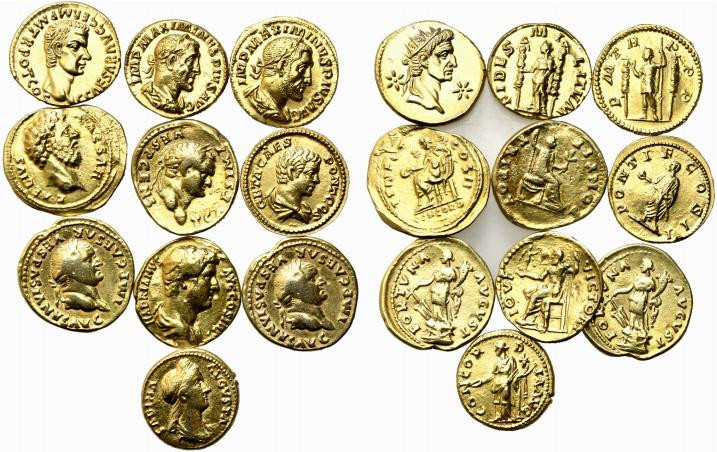 Lot of 10 Replicas of Roman Aurei (gilded silver?). Modern replica for
study, lo...