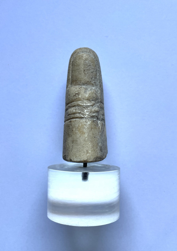 Roman marble finger, part of a pestle; 2nd - 3rd centuries AD; set on a plexigla...