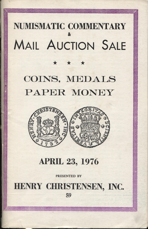 CHRISTENSEN H. – Madison, 23 – April, 1976. Coins, medals paper money. Pp. n.n.,...