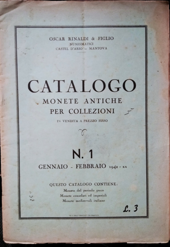 RINALDI O. & FIGLIO – Casteldario (Mn), Gennaio- Febbraio 1942. Catalogo monete ...