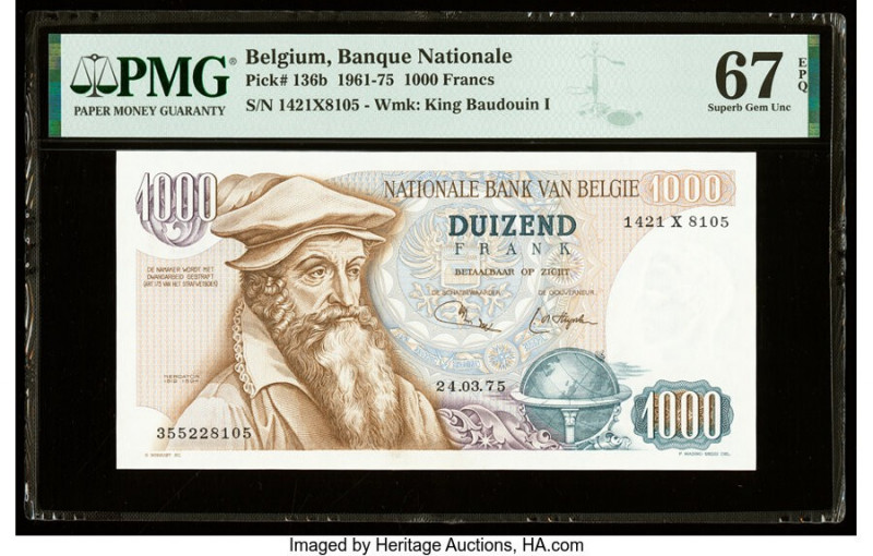 Belgium Nationale Bank Van Belgie 1000 Francs 24.3.1975 Pick 136b PMG Superb Gem...