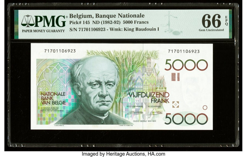 Belgium Banque Nationale de Belgique 5000 Francs ND (1982-92) Pick 145 PMG Gem U...