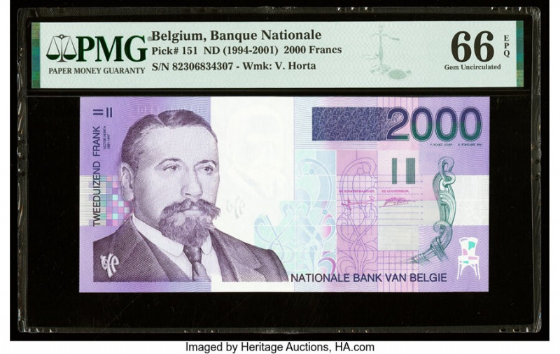 Belgium Banque Nationale de Belgique 2000 Francs ND (1994-2001) Pick 151 PMG Gem...