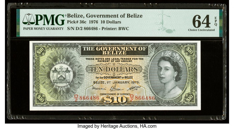 Belize Government of Belize 10 Dollars 1.1.1976 Pick 36c PMG Choice Uncirculated...