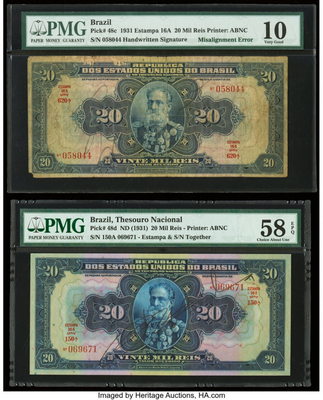 Brazil Thesouro Nacional 20 Mil Reis ND (1931) Pick 48c; 48d Two Examples PMG Ve...