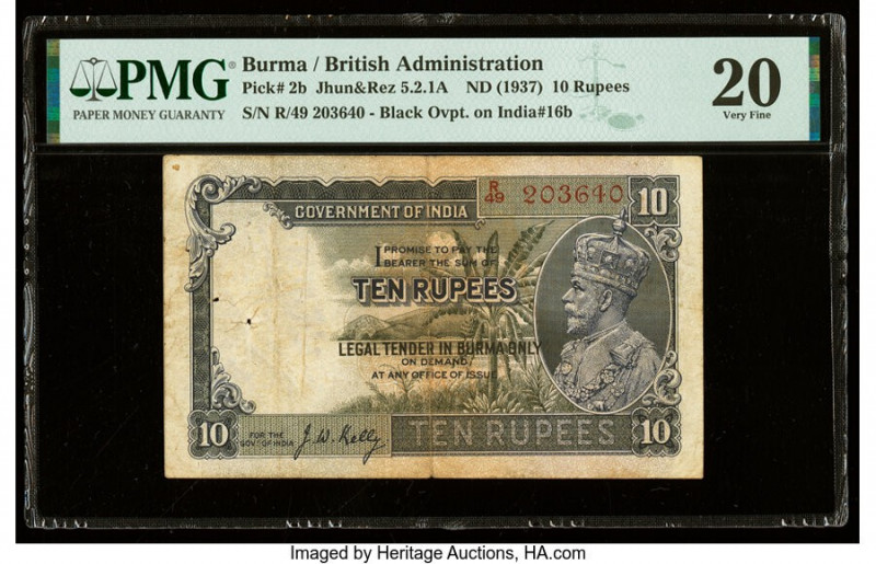 Burma Government of India 10 Rupees ND (1937) Pick 2b Jhun5.2.1A PMG Very Fine 2...
