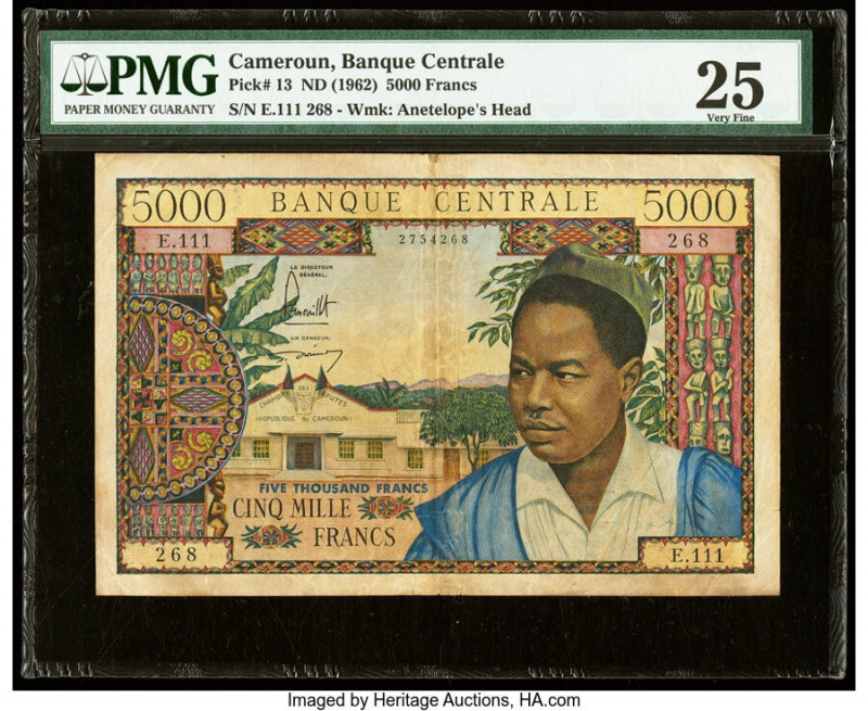 Cameroon Banque Centrale 5000 Francs ND (1962) Pick 13 PMG Very Fine 25. 

HID09...