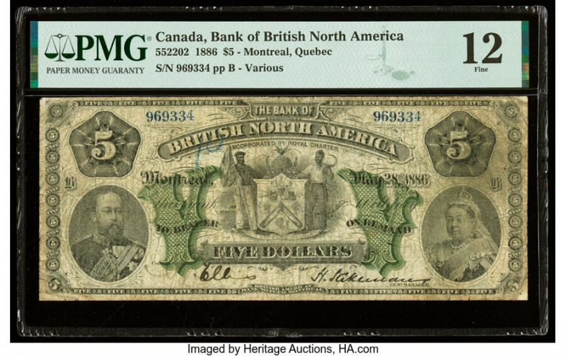 Canada Montreal, PQ- Bank of British North America $5 28.5.1886 Ch.# 55-22-02 PM...