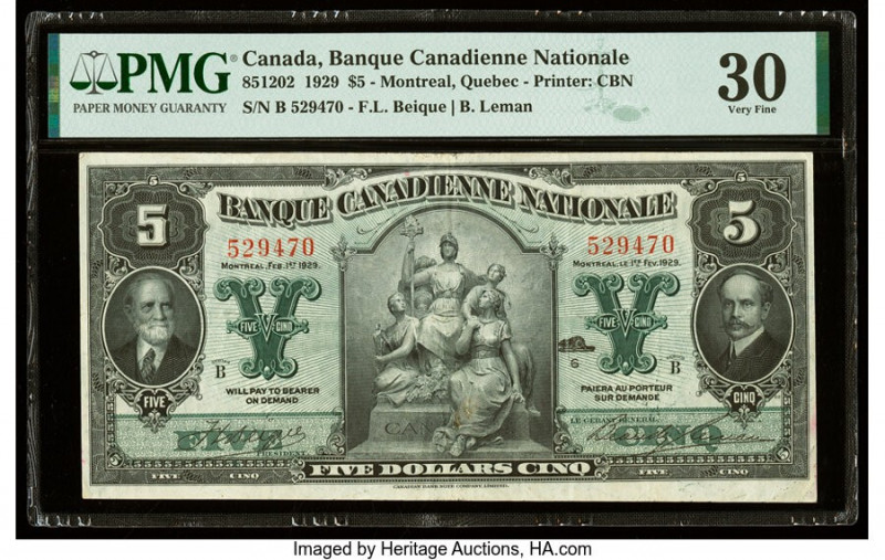 Canada Montreal, PQ- Banque Canadienne Nationale $5 1.2.1929 Ch.# 85-12-02 PMG V...