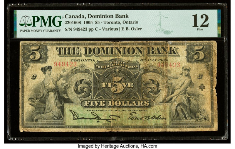 Canada Toronto, ON- Dominion Bank $5 3.7.1905 Ch.# 220-16-08 PMG Fine 12. 

HID0...