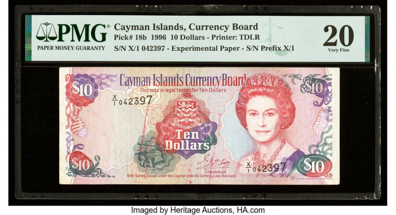 Cayman Islands Currency Board 10 Dollars 1996 Pick 18b Experimental Paper PMG Ve...