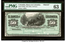 Colombia Banco de Colombia 50 Pesos 1881 Pick S387p Proof PMG Choice Uncirculated 63. Four POCs are present on this example. Paper pulls are noted and...