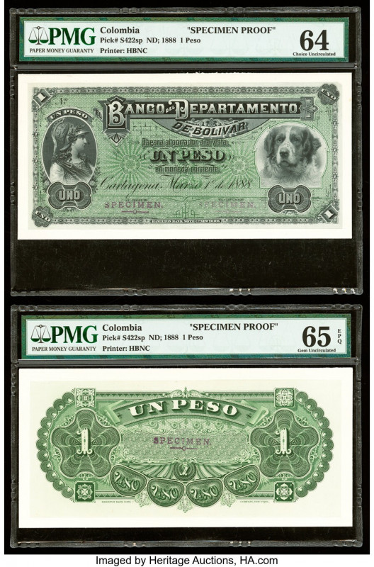 Colombia Banco del Departamento de Bolivar 1 Peso ND; 1888 Pick S422sp Front and...