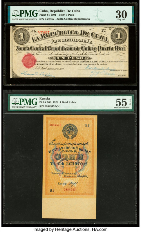 Cuba Republica de Cuba 1 Peso 17.8.1869 Pick 61 PMG Very Fine 30; Russia State T...
