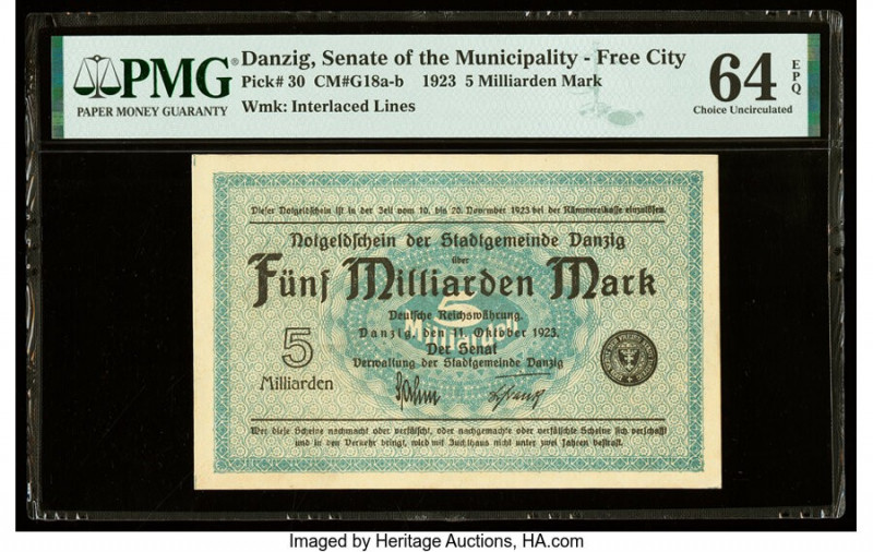 Danzig Senate of the Municipality - Free City 5 Milliarden Mark 11.10.1923 Pick ...