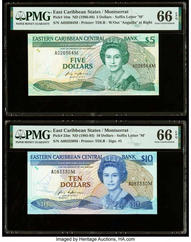 East Caribbean States Central Bank, Montserrat 5; 10 Dollars ND (1986-88); (1985...