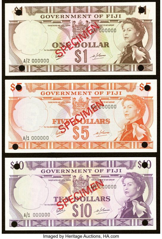 Fiji Government of Fiji 1; 5; 10 Dollars ND (1969) Pick 59s2; 61s2; 62s2 Three S...
