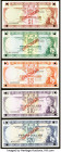 Fiji 1974 Specimen Set of 5 Examples About Uncirculated-Crisp Uncirculated. Barnes and Tomkins signature combination set. Pick numbers 71s, 72s, 73s, ...