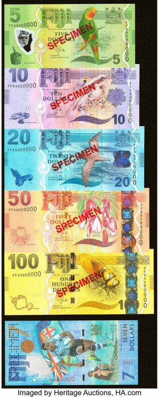 Fiji 2012 Specimen Denomination Set and 2017 Commemorative Note, 6 Examples Cris...