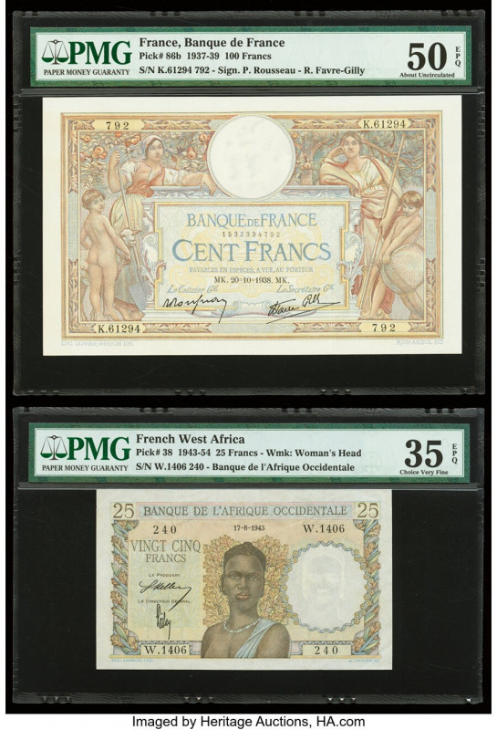 France Banque de France 100 Francs 20.10.1938 Pick 86b PMG About Uncirculated 50...