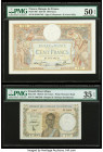 France Banque de France 100 Francs 20.10.1938 Pick 86b PMG About Uncirculated 50 EPQ; French West Africa Banque de l'Afrique Occidentale 25 Francs 17....