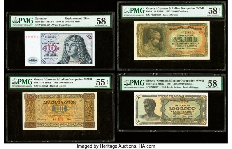 Germany, Greece & Italy Group Lot of 11 Examples PMG Choice Uncirculated 64 EPQ;...