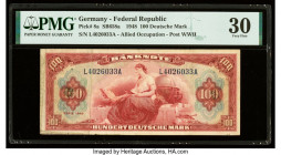Germany Federal Republic U.S. Army Command 100 Deutsche Mark 1948 Pick 8a PMG Very Fine 30. Stains are present on this example.

HID09801242017

© 202...