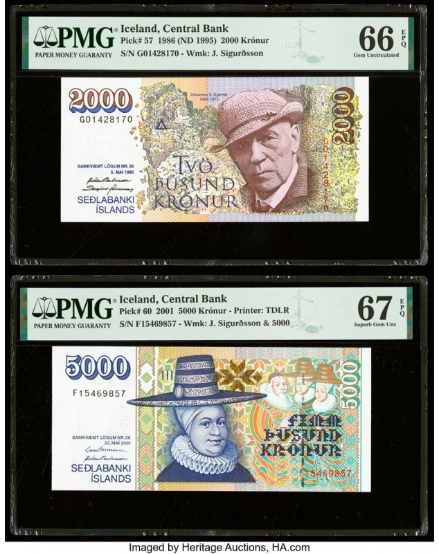 Iceland Central Bank of Iceland 2000; 5000 Kronur 5.5.1986 (ND 1995); 22.5.2001 ...