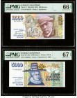 Iceland Central Bank of Iceland 2000; 5000 Kronur 5.5.1986 (ND 1995); 22.5.2001 Pick 57; 60 Two Examples PMG Gem Uncirculated 66 EPQ; Superb Gem Unc 6...