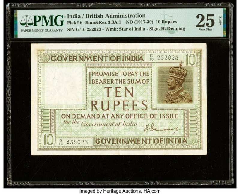 India Government of India 10 Rupees ND (1917-30) Pick 6 Jhun3.6A.1 PMG Very Fine...