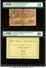 Indonesia Republik Indonesia 10 New Rupiah; 50; 100 Rupiah 1949; 1958 (2) Pick 35Eb; S494; S495 Three Examples PMG Choice Fine 15; Very Fine 20 (2). E...
