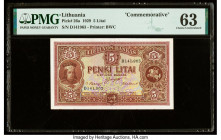 Lithuania Bank of Lithuania 5 Litai 1929 Pick 26a Commemorative PMG Choice Uncirculated 63. Minor rust is noted on this example.

HID09801242017

© 20...