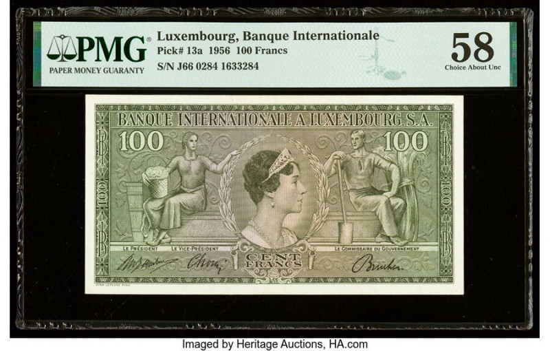 Luxembourg Banque Internationale a Luxembourg 100 Francs 21.4.1956 Pick 13a PMG ...