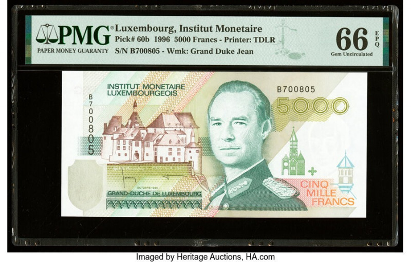 Luxembourg Institut Monetaire Luxembourgeois 5000 Francs 10.1996 Pick 60b PMG Ge...