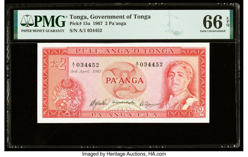 Tonga Government of Tonga 2 Pa'anga 3.4.1967 Pick 15a PMG Gem Uncirculated 66 EP...