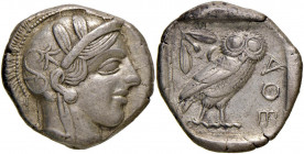 ATTICA Atene - Tetradramma (ca. 454-404 a.C.) Testa elmata di Atena a d. - R/ Civetta di fronte - S.Cop. 31 AG (g 17,13)