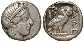 ATTICA Atene - Tetradramma (ca. 454-404 a.C.) Testa elmata di Atena a d. - R/ Civetta di fronte - S.Cop. 31 AG (g 17,17)