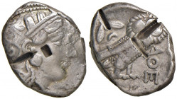 ATTICA Atene - Tetradramma di imitazione orientale (355-320 sec. a.C.) Testa elmata di Atena a d. - R/ Civetta di fronte - cfr. S. Monaco 99 AG (g 17,...