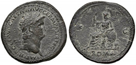 Nerone (54-68) Sesterzio - Busto laureato a d. - R/ Roma seduta a s. - cfr. RIC 356 e segg. AE (g 25,24) Corrosioni, spatinato, frattura del tondello