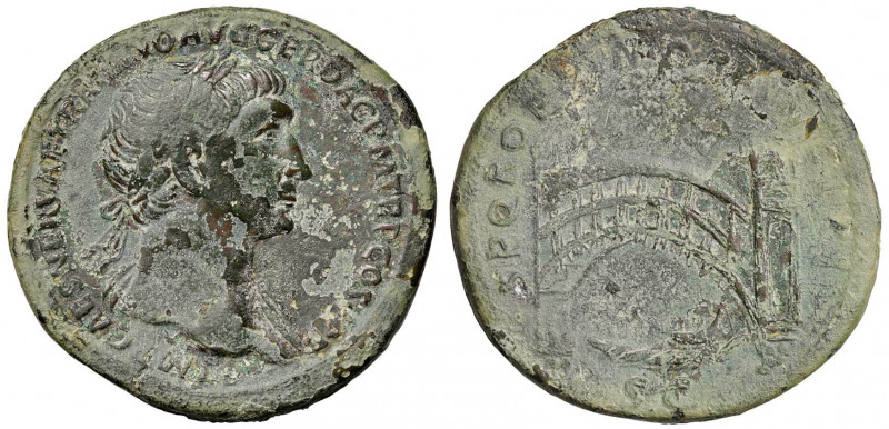 Traiano (98-117) Sesterzio - Busto laureato a d. - R/ Ponte - cfr. RIC 569 AE (g...