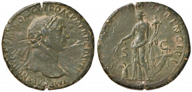 Traiano (98-117) Sesterzio - Testa laureata a d. - R/ L’Annona stante a s. - RIC 492 AE (g 23,82) Ritoccata e ripatinata, frattura del tondello