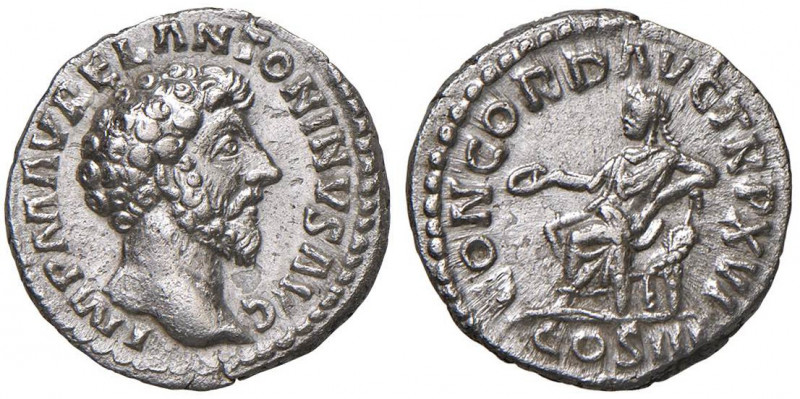 Marco Aurelio (161-180) Denario - Testa a d. - R/ La Salute seduta a s. - RIC 35...