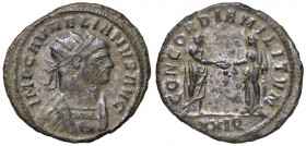 Aureliano (270-275) Antoniniano (Siscia) Busto radiato a d. - R/ L’imperatore e la Concordia - RIC 244 MI (g 3,26)