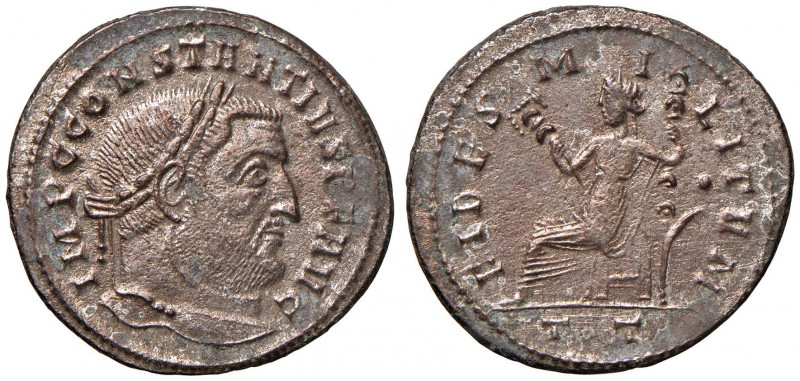 Costanzo (305-307) Follis (Ticinum) Busto laureato a d. - R/ La Fedeltà seduta a...