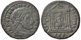 Massenzio (306-312) Follis - Busto a d. - R/ Roma entro tempio - RIC 208 AE (g 6,14)
