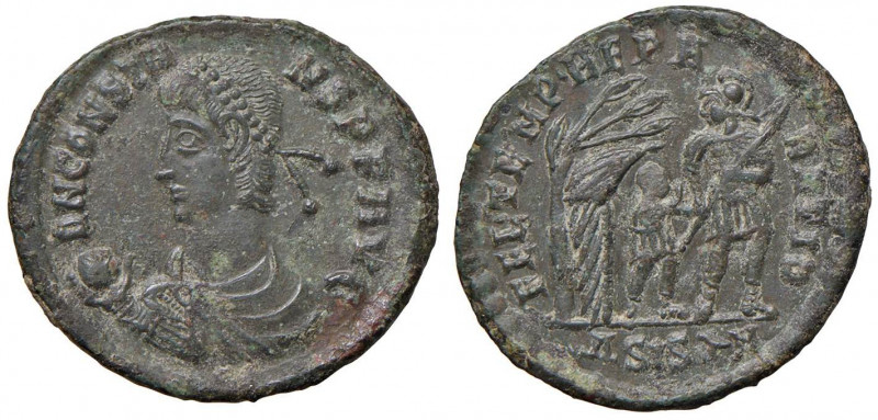 Costante (337-361) Follis (Costantinopoli) Busto diademato a s. - R/ Soldato tra...